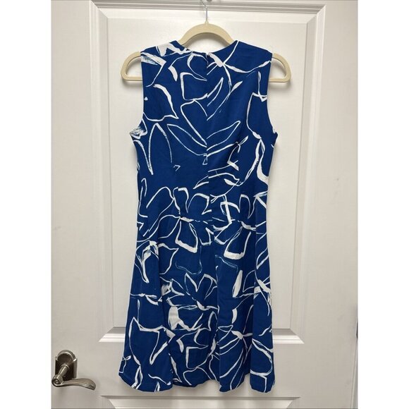 DKNY Womens Size 6 Petite Blue White Twist Front Sleeveless Fit  Flare Dress New - Picture 7 of 12